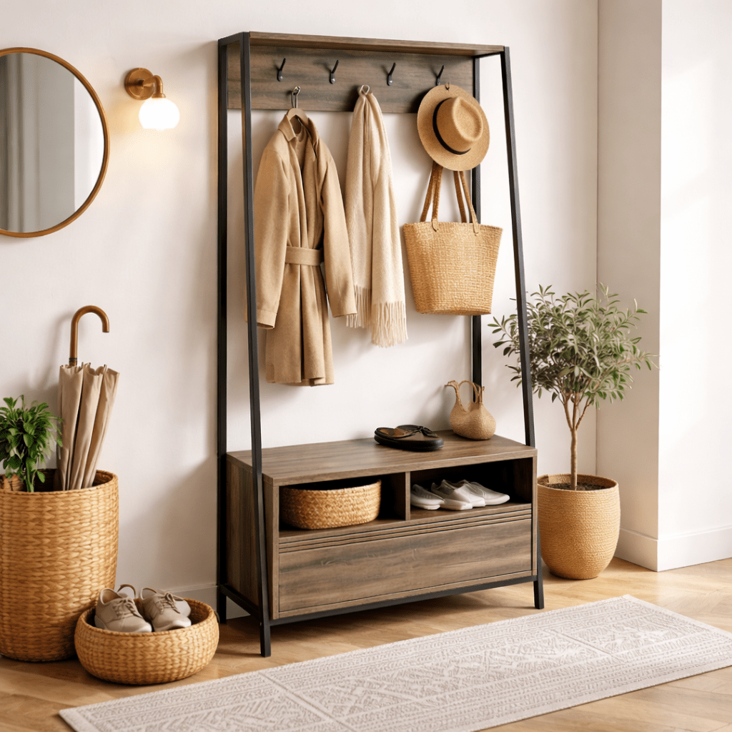 Garderobemeubel Kapstok Walnoot Melamine Devon - Met Vakken en Lade