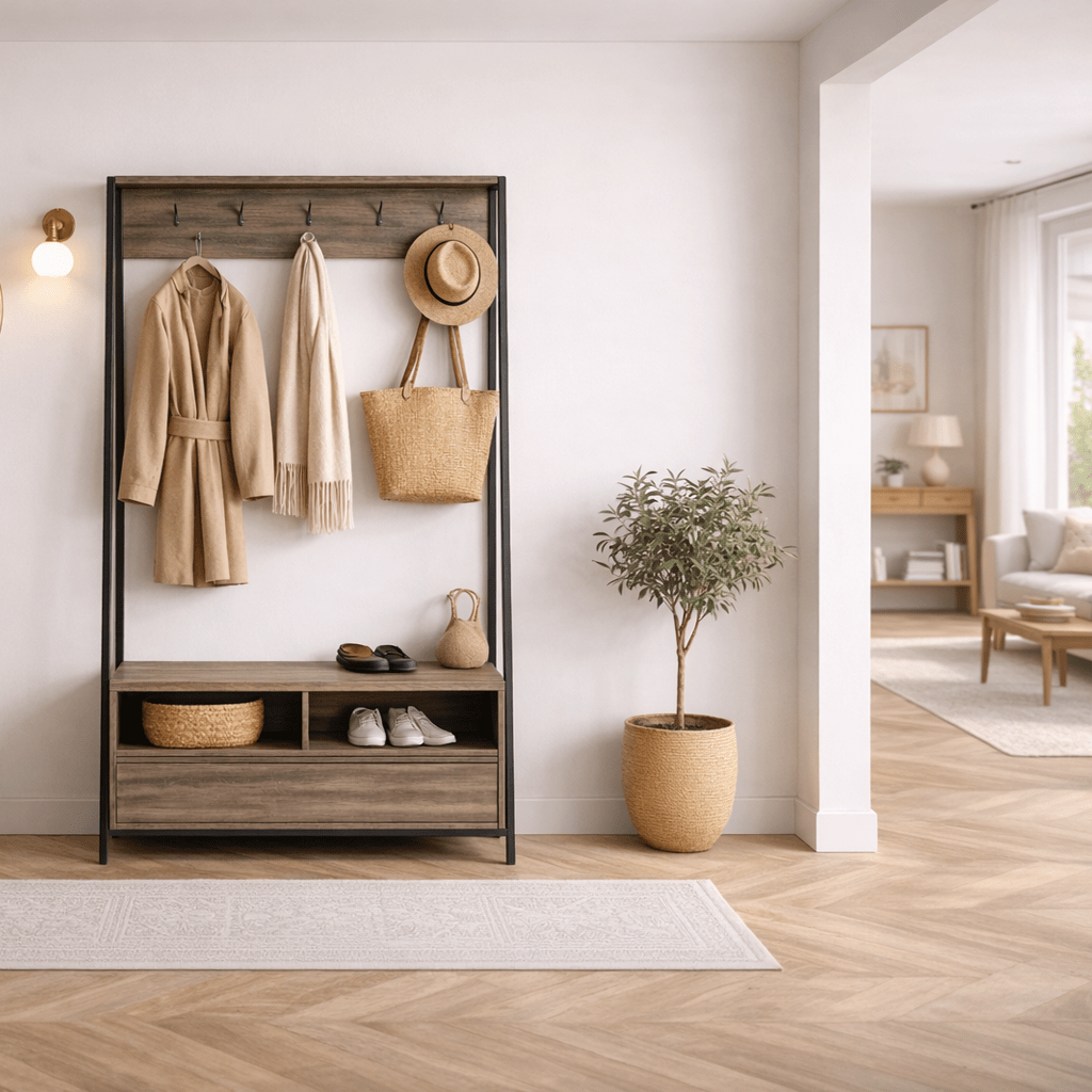 Garderobemeubel Kapstok Walnoot Melamine Devon - Met Vakken en Lade