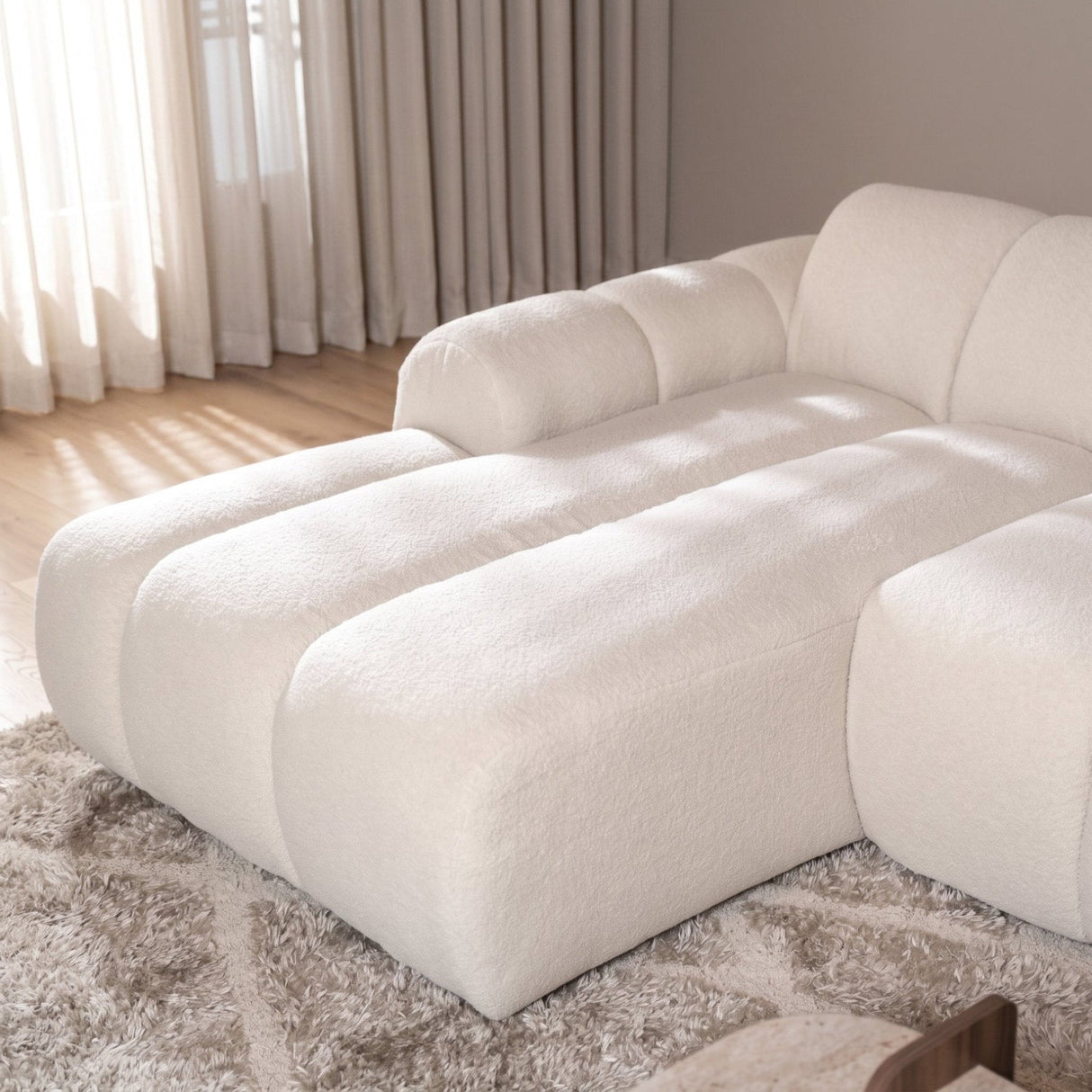 Banken-Hoekbank met lounge beige bouclé stof - strepen - links - Brix-Dimehouse