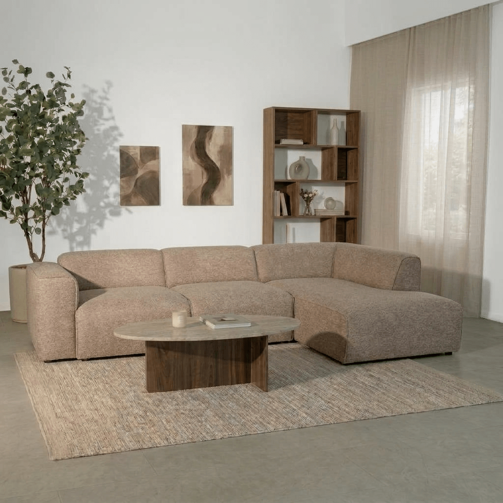 Banken-Hoekbank taupe chenille bouclé - 305x169 cm - Jaylen - rechts-Dimehouse