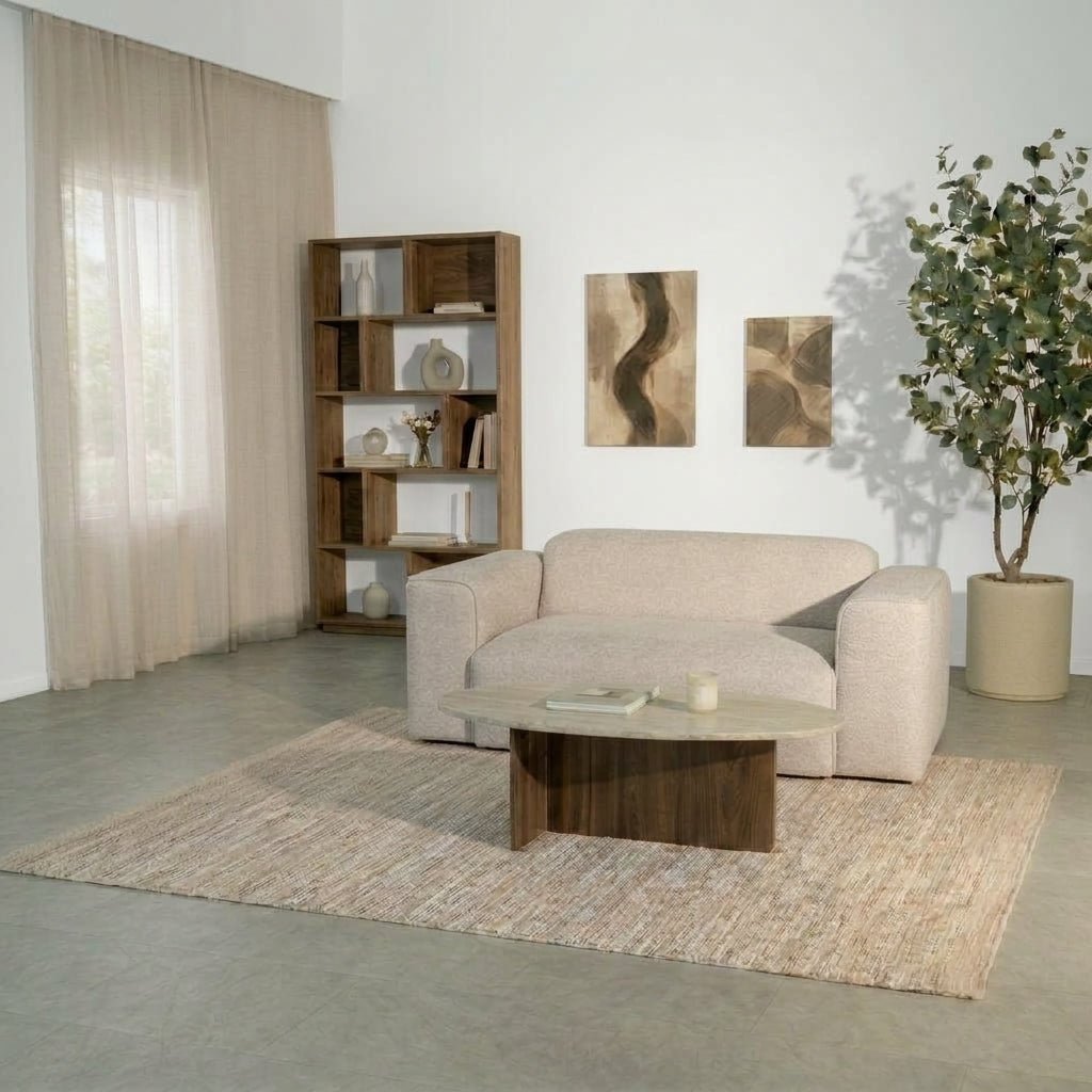 Banken-2-zits bank beige chenille bouclé - 186x98 cm - Jaylen-Dimehouse