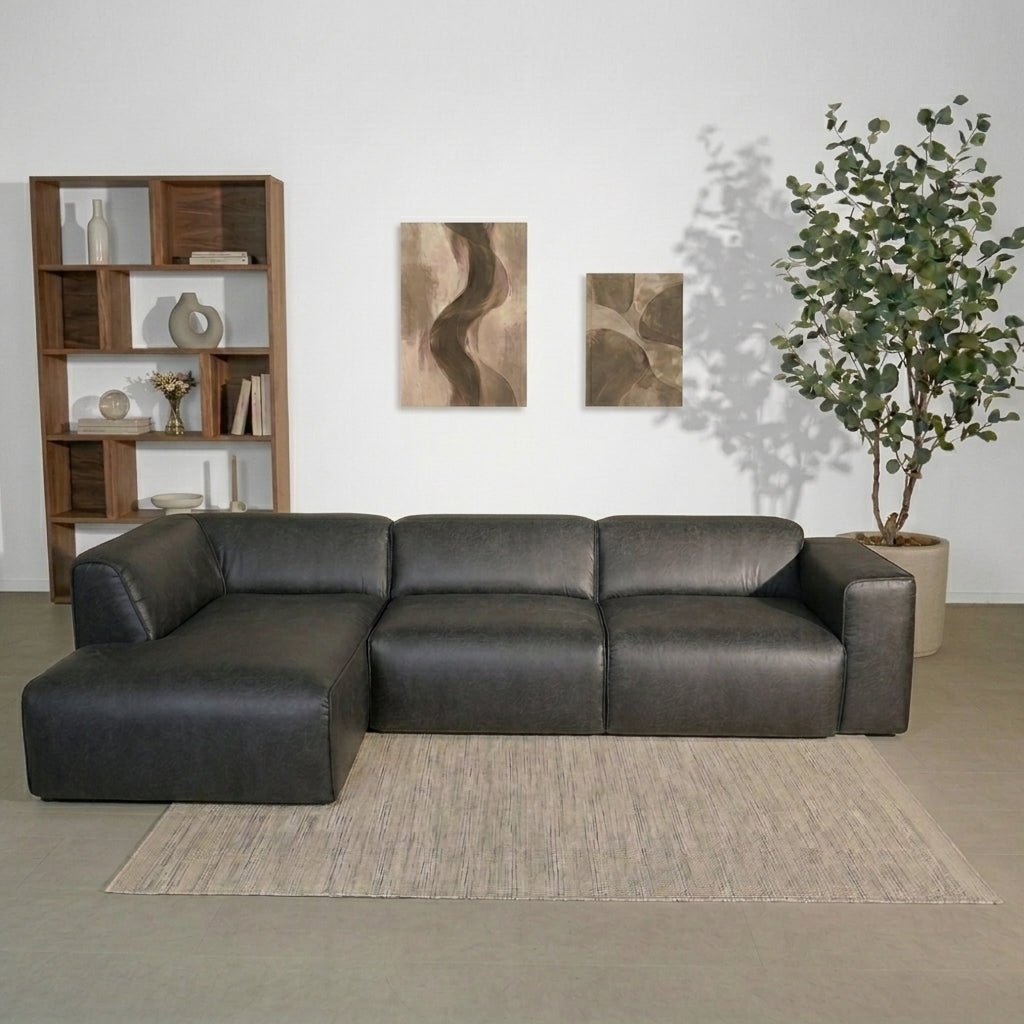 Banken-Hoekbank antraciet ecoleer - 305x169 cm - Jaylen - links-Dimehouse