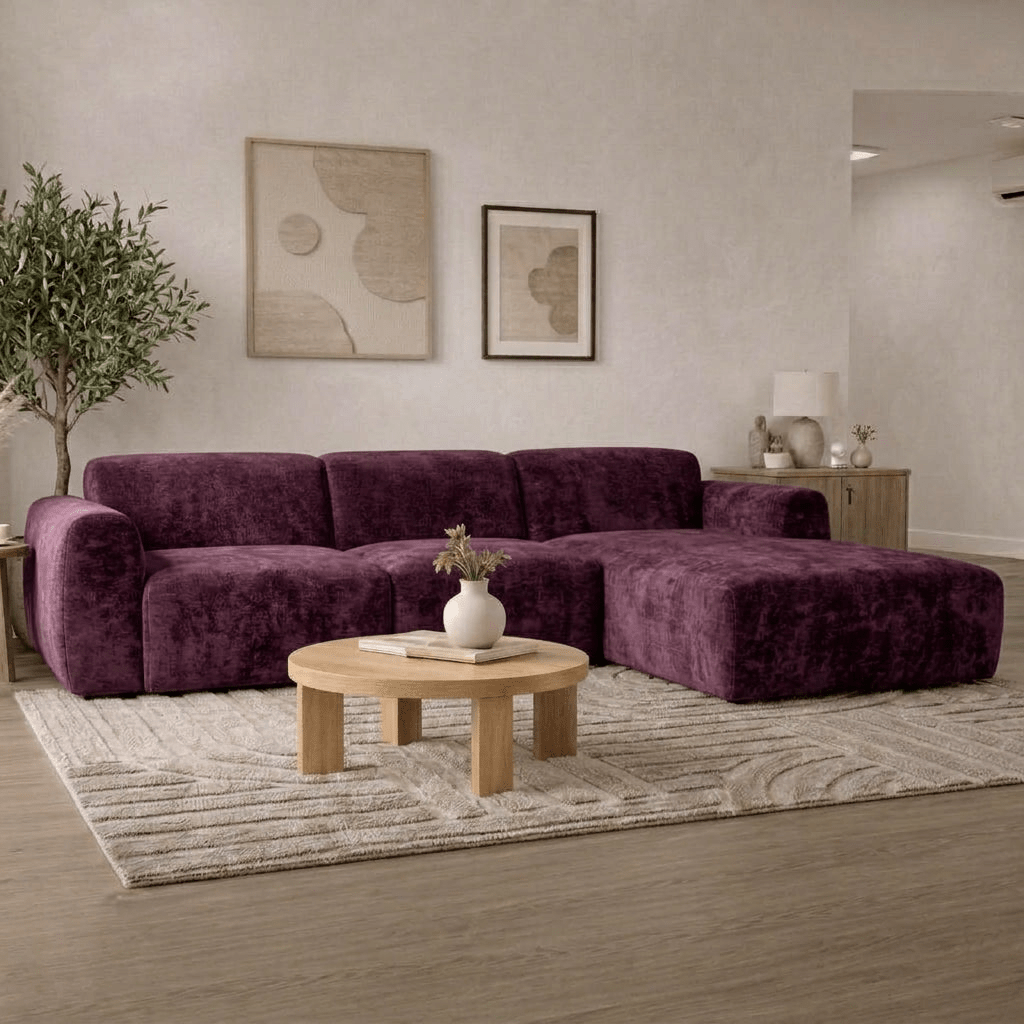 Banken-Hoekbank paars chenille stof - 292x170 cm - Shane - rechts-Dimehouse