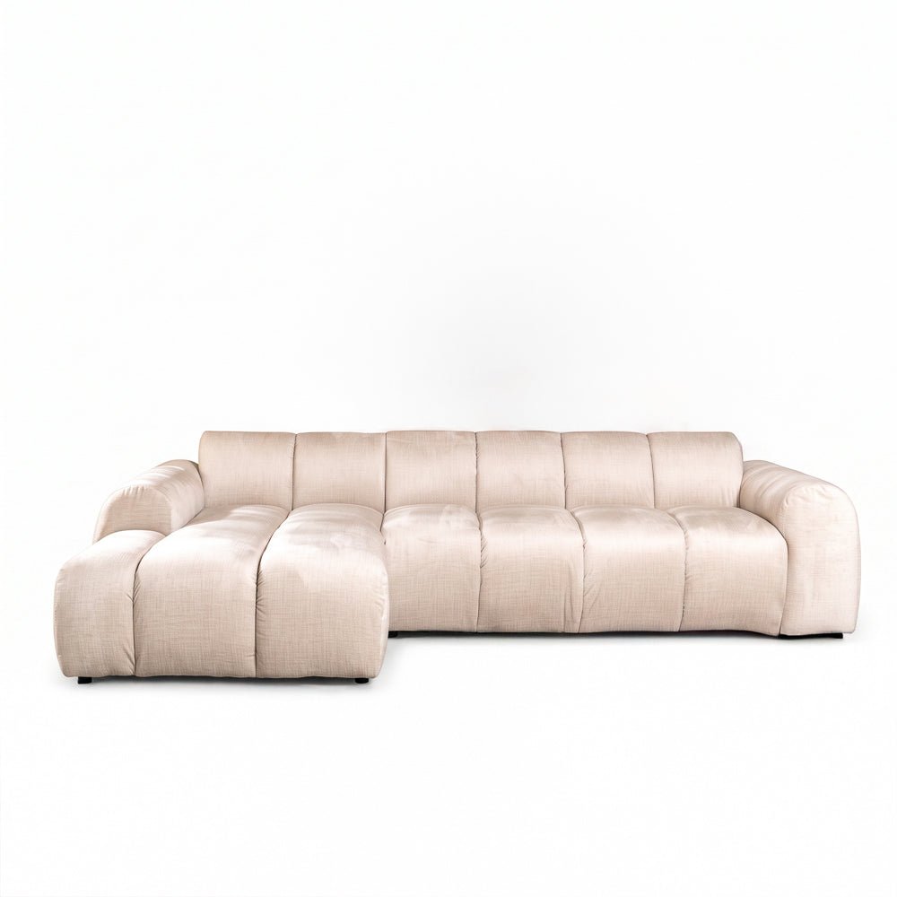 Banken-Hoekbank met lounge beige velvet structuurstof - strepen - links - Brix-Dimehouse
