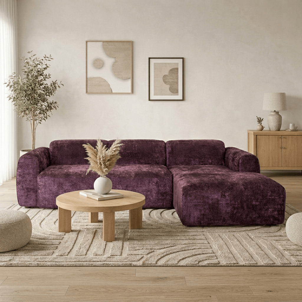 Banken-Hoekbank paars chenille stof - 292x170 cm - Shane - rechts-Dimehouse