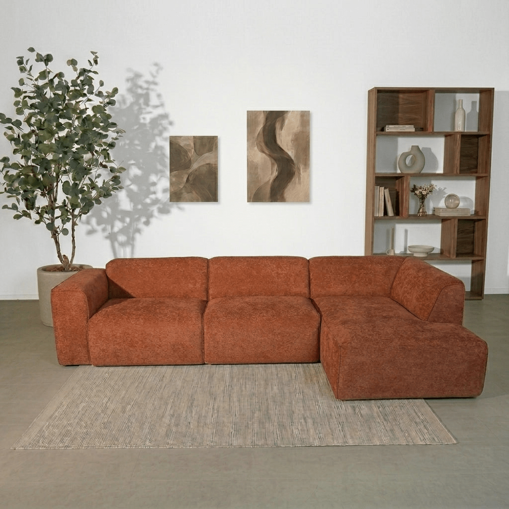 Banken-Hoekbank koper chenille bouclé - 305x169 cm - Jaylen - rechts-Dimehouse