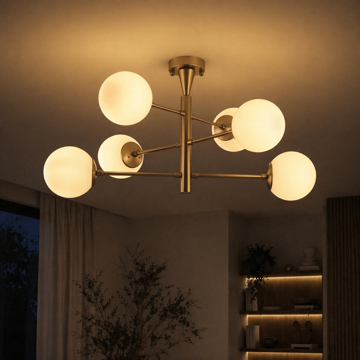 Hanglampen - Hanglamp 6 - lichts Goud Metaal - 75 x 75 cm - Lustre - Dimehouse