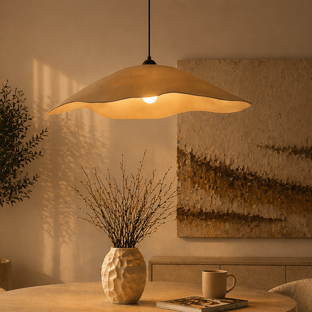 Hanglampen - Hanglamp beige carbon betonnen kap - 59 cm - Flowing - Dimehouse