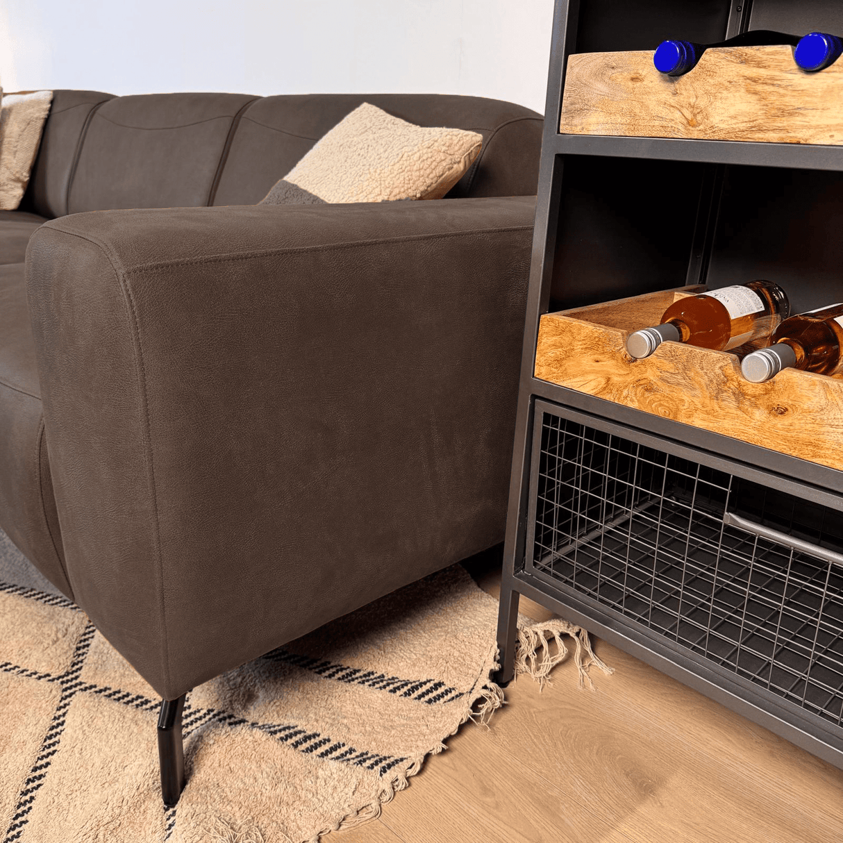 Industriële Hoekbank antraciet robuust eco-leer Barin - links