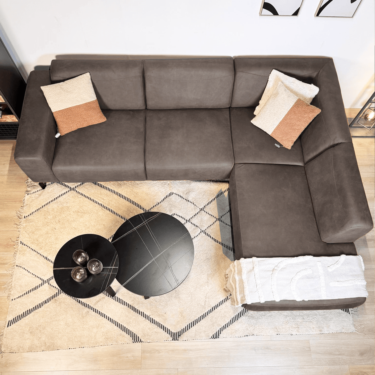 Hoekbank antraciet robuust eco-leer Barin - rechts