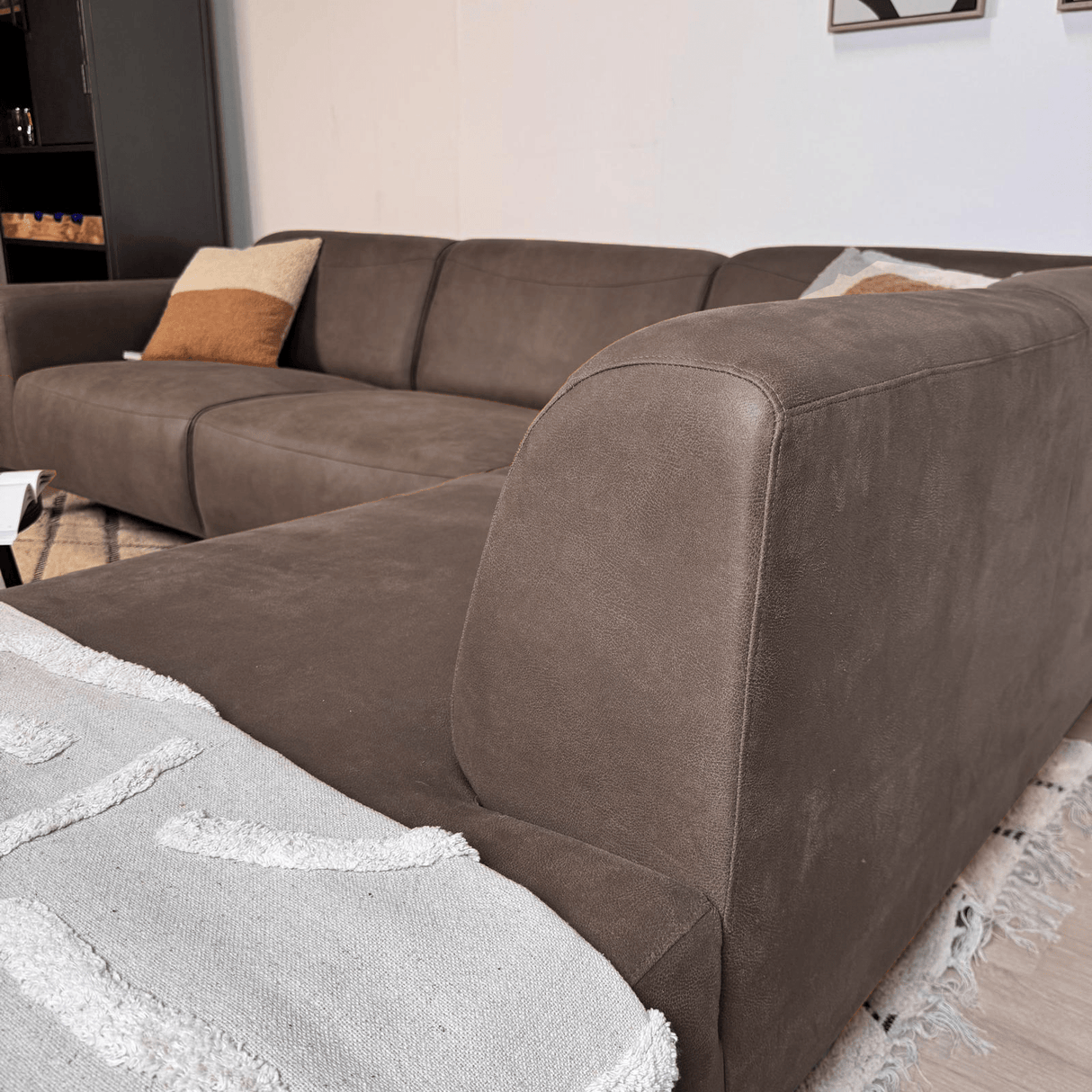 Hoekbank antraciet robuust eco-leer Barin - rechts