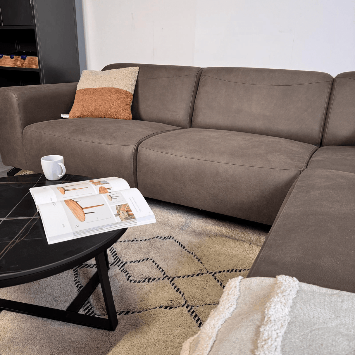 Hoekbank antraciet robuust eco-leer Barin - rechts