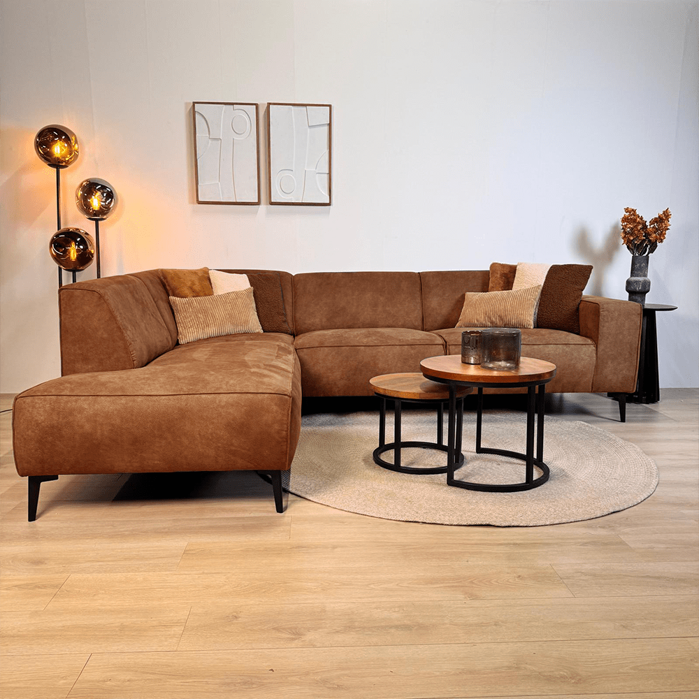 Industriële hoekbank cognac eco-leer Brisbane - links