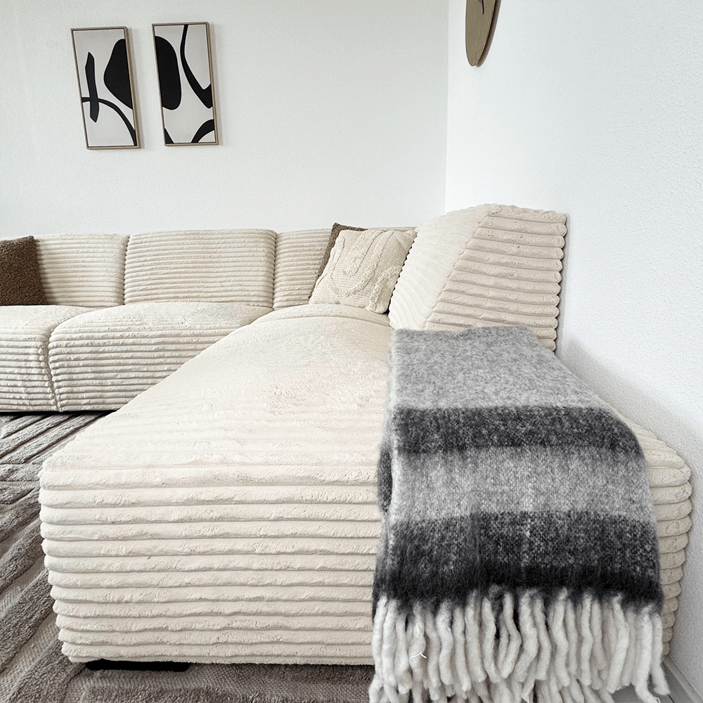 Hoekbank crème super zachte ribstof Gavi - rechts