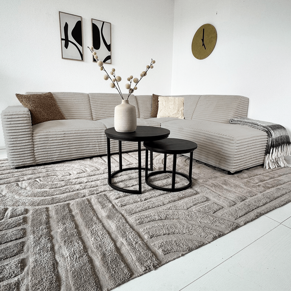 Hoekbank beige super zachte ribstof Gavi - rechts