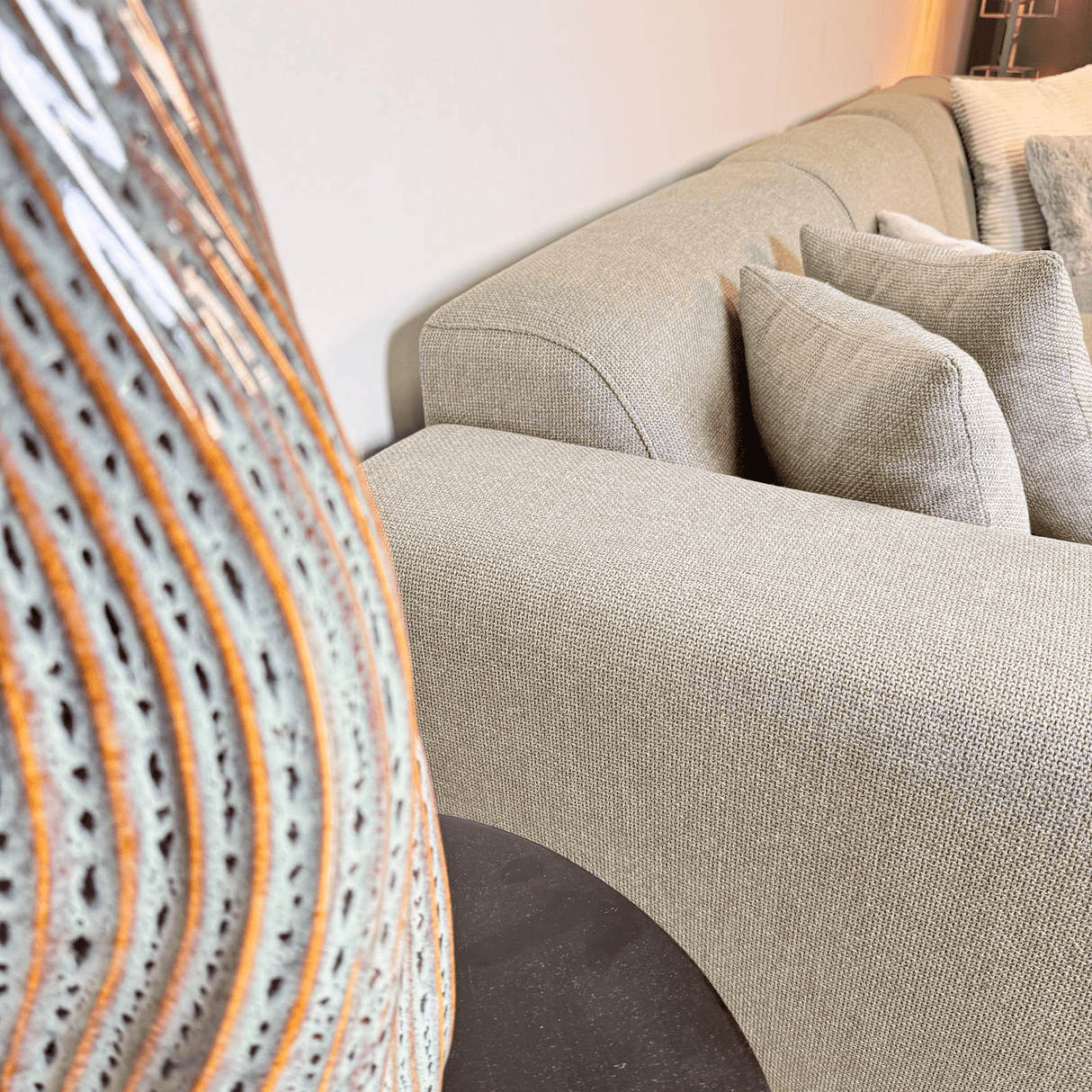 Hoekbank met compacte lounge beige gerecyclede stof Moby - rechts