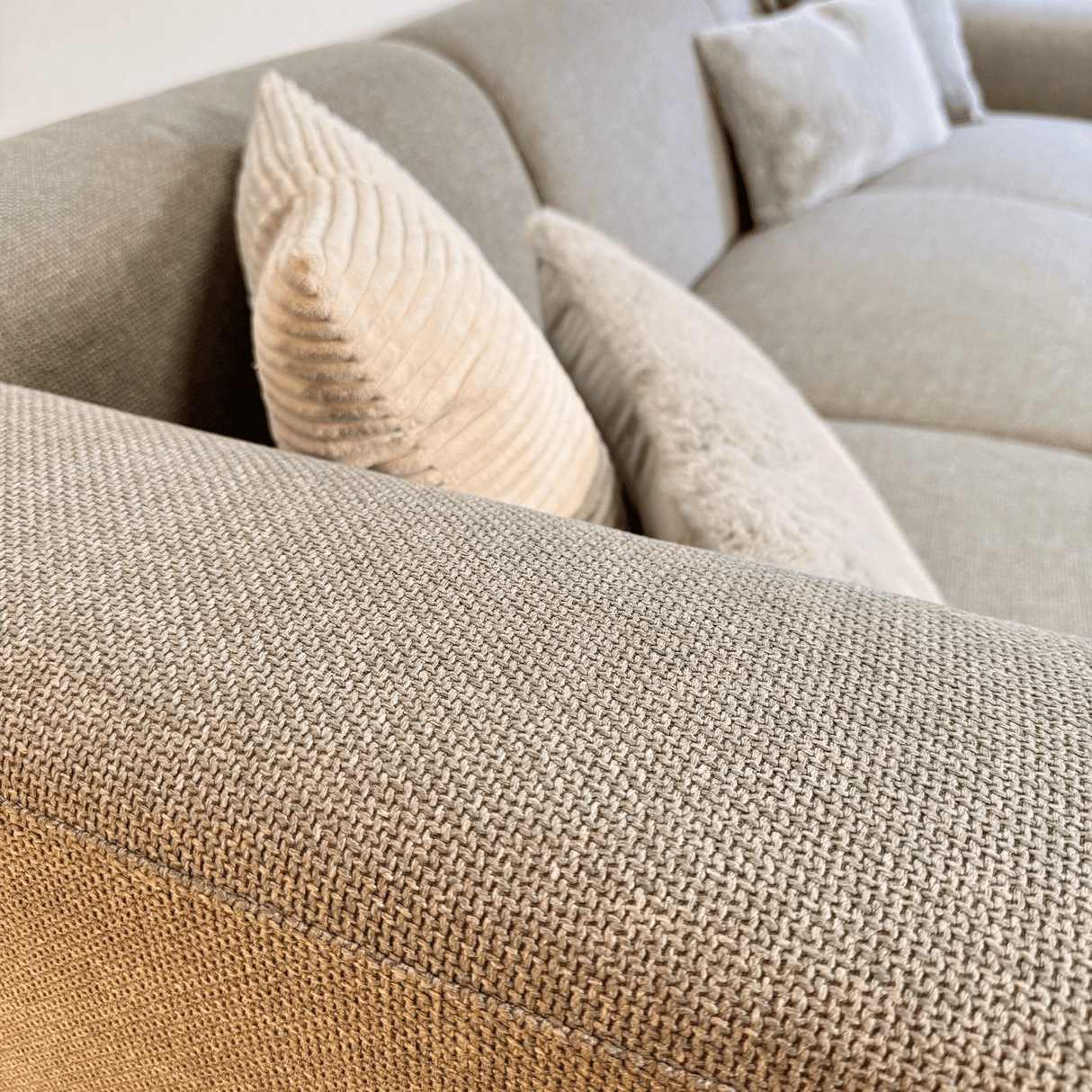 Hoekbank met compacte lounge beige gerecyclede stof Moby - links