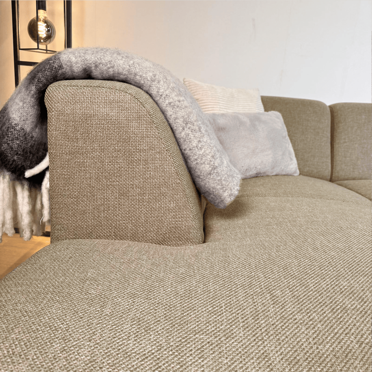 Hoekbank met compacte lounge beige gerecyclede stof Moby - links