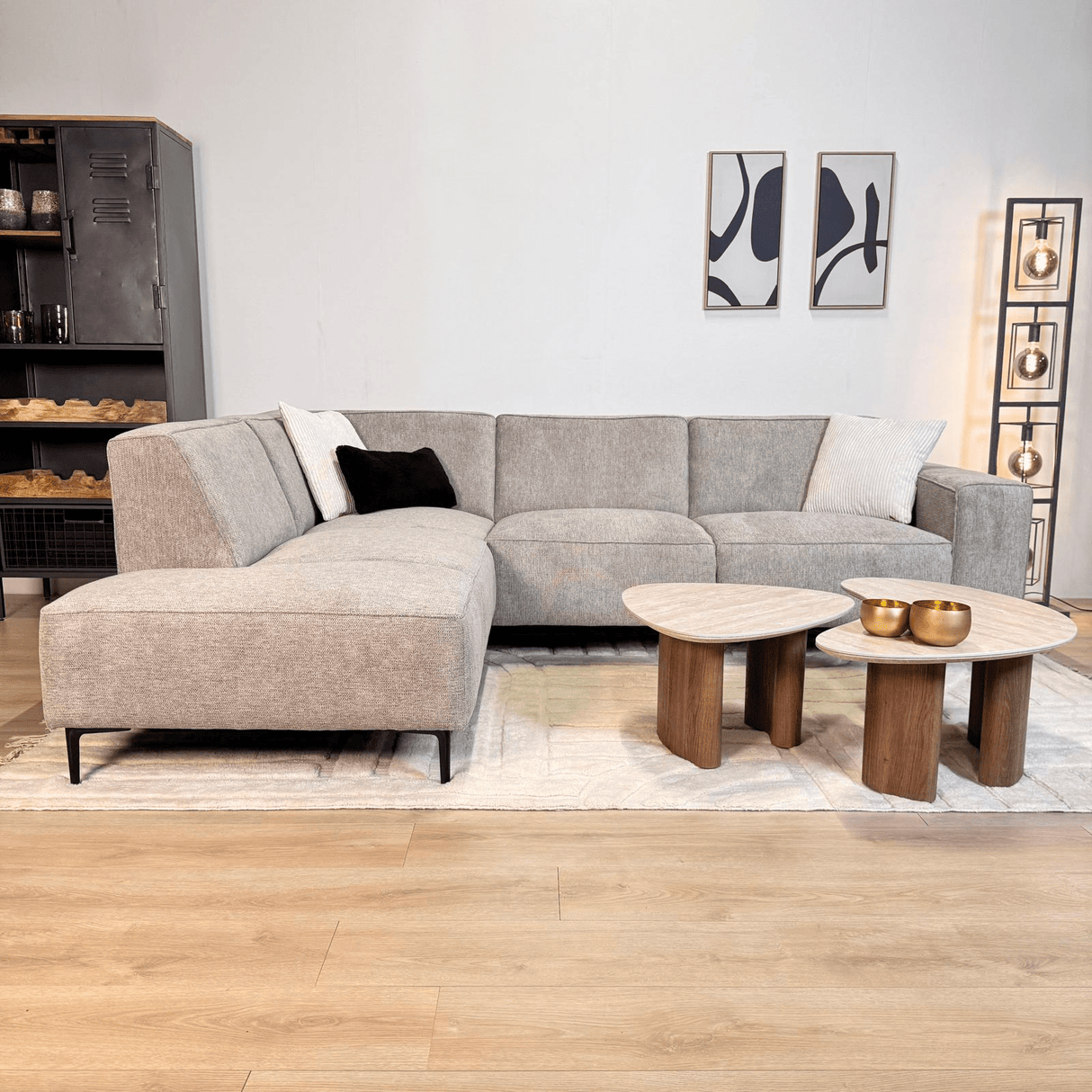 Hoekbank grijs chenille gemêleerd Ravi – Links