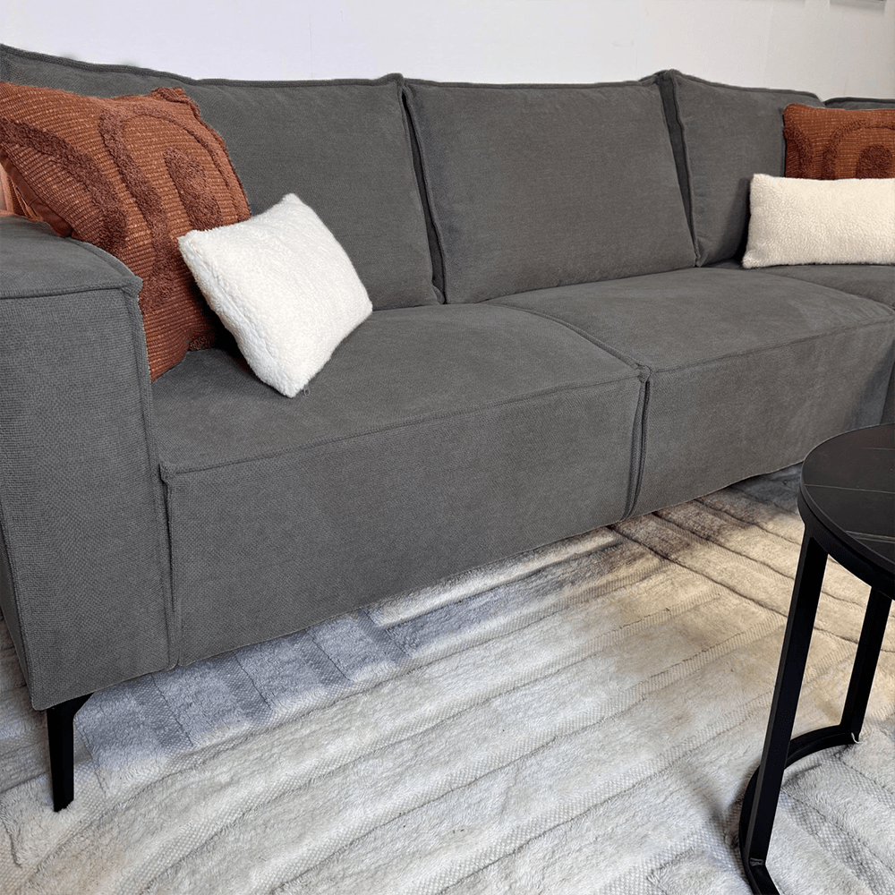Hoekbank met chaise longue antraciet chenille Yara - rechts