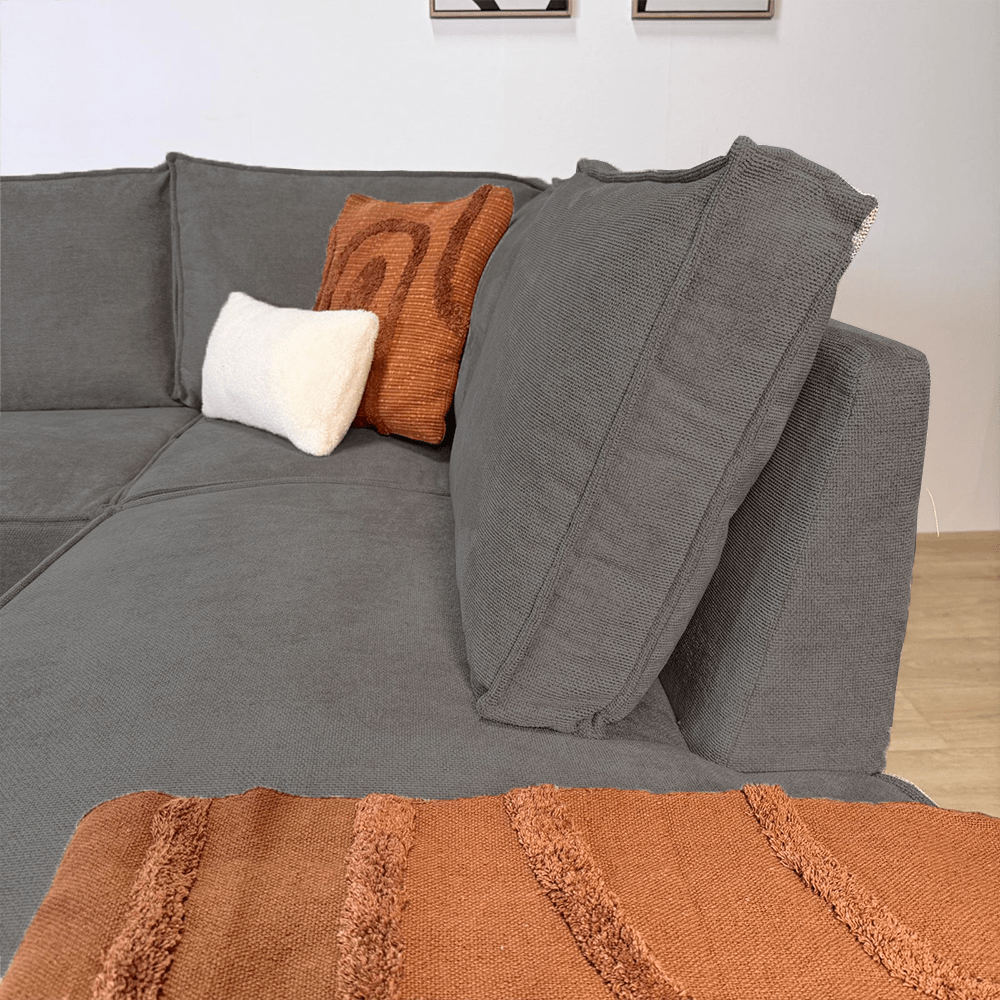 Hoekbank met chaise longue antraciet chenille Yara - rechts
