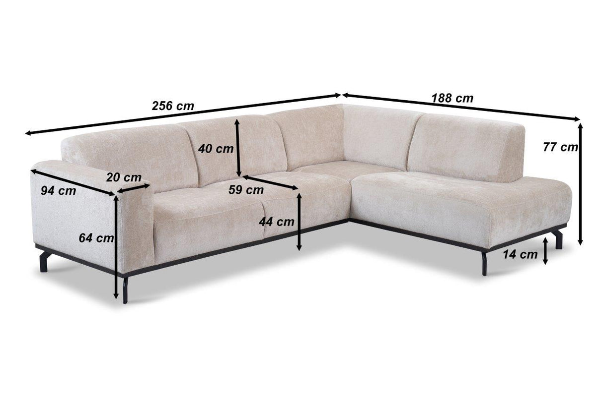 Hoekbank met hoge poten beige velvet Chloe - links