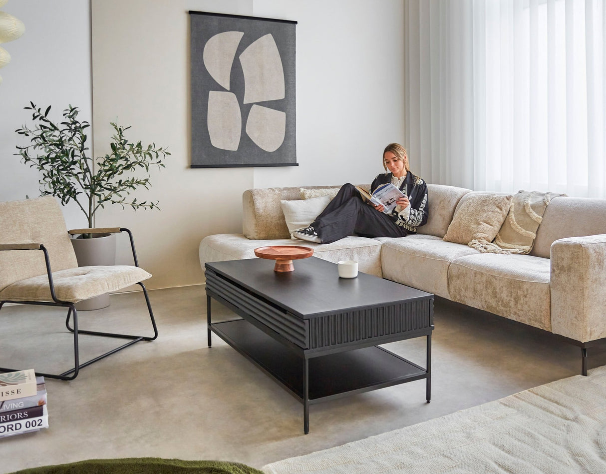 Hoekbank met hoge poten beige velvet Chloe - links