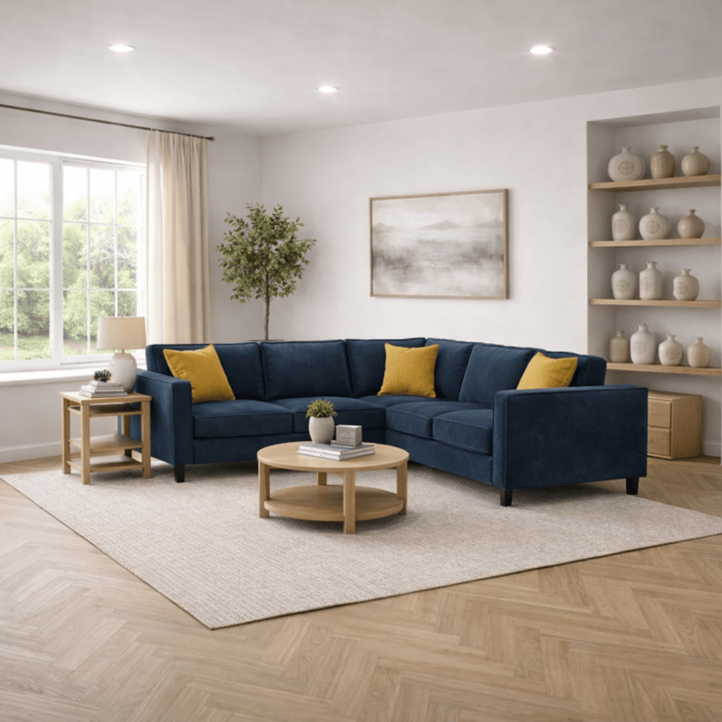 Hoekbank Kale Velvet marine blauw - vijf persoons