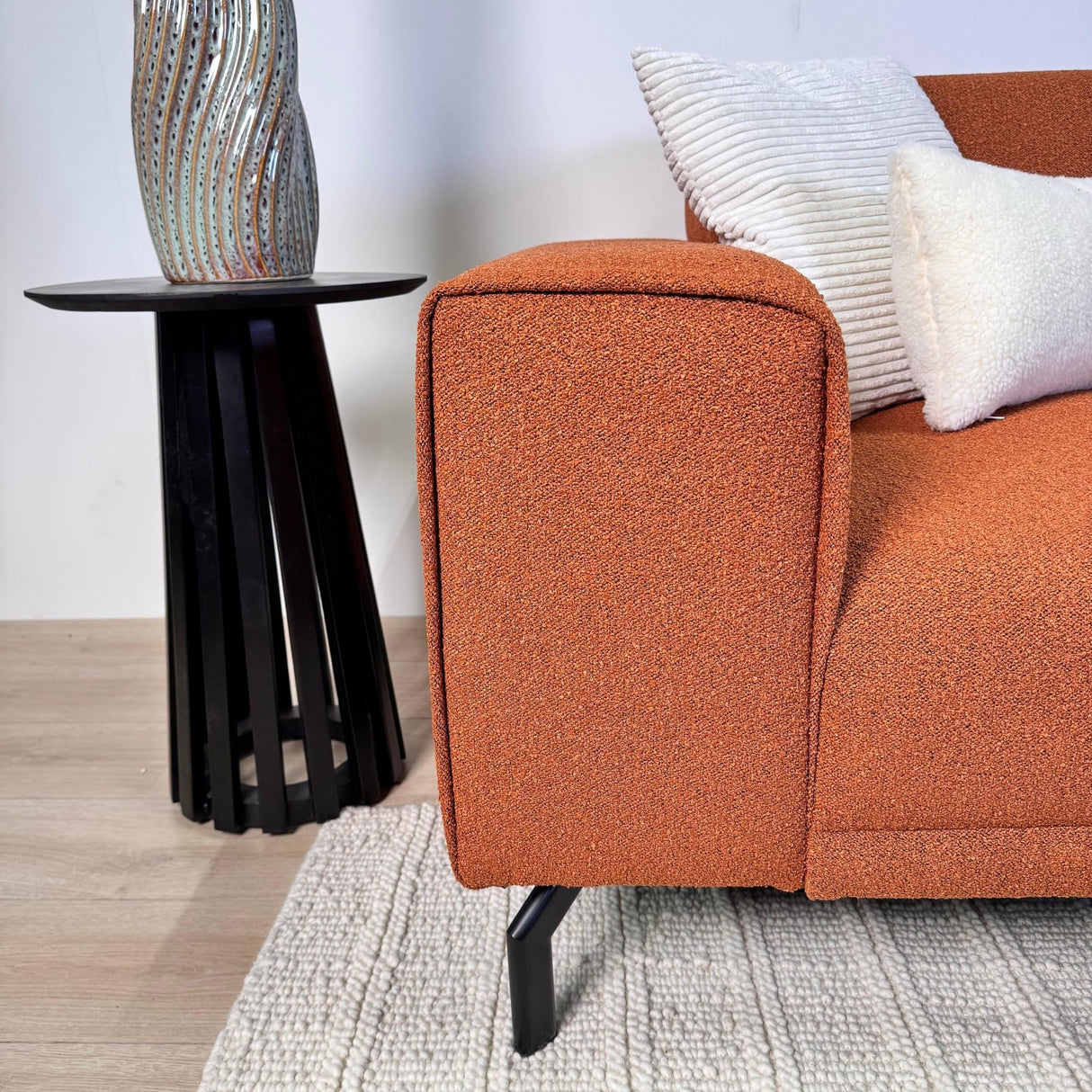 Hoekbank terracotta bouclé stof Maël - rechts