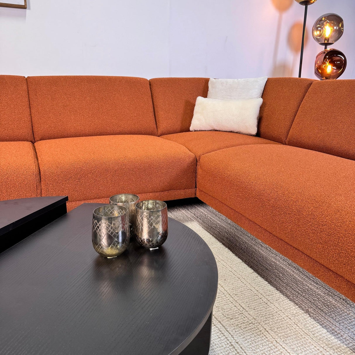 Hoekbank terracotta bouclé stof Maël - links