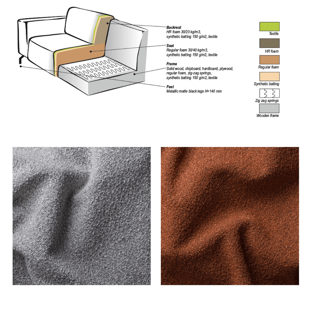 Hoekbank terracotta bouclé stof Maël - links