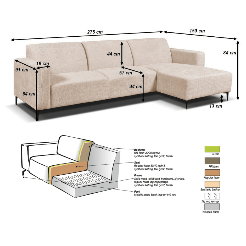 Hoekbank met compacte lounge beige gerecyclede stof Moby - links