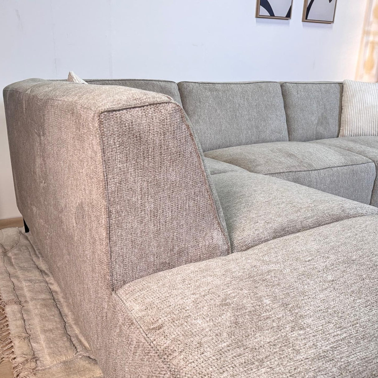 Banken - Hoekbank grijs chenille gemêleerd Ravi – Links - Dimehouse
