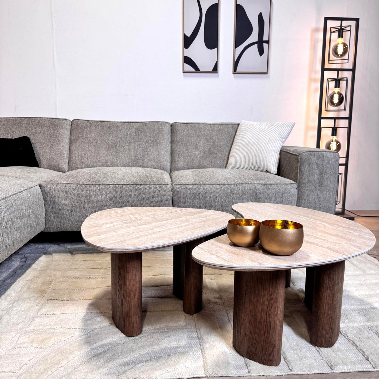 Hoekbank grijs chenille gemêleerd Ravi – Links