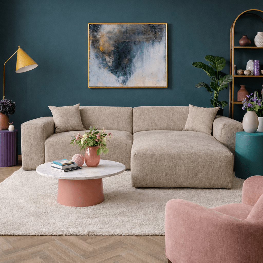 Hoekbank beige chenille Wayne 264 cm - hoek links en rechts monteerbaar