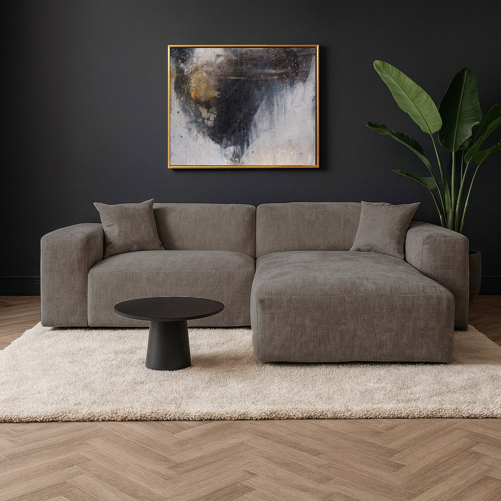 Hoekbank taupe chenille Wayne 264 cm - hoek links en rechts monteerbaar