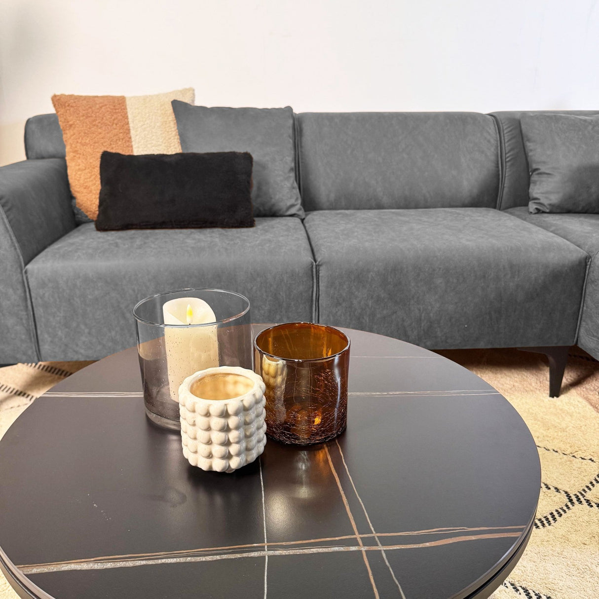 Hoekbank met compacte lounge antraciet microvezel Davidson - rechts