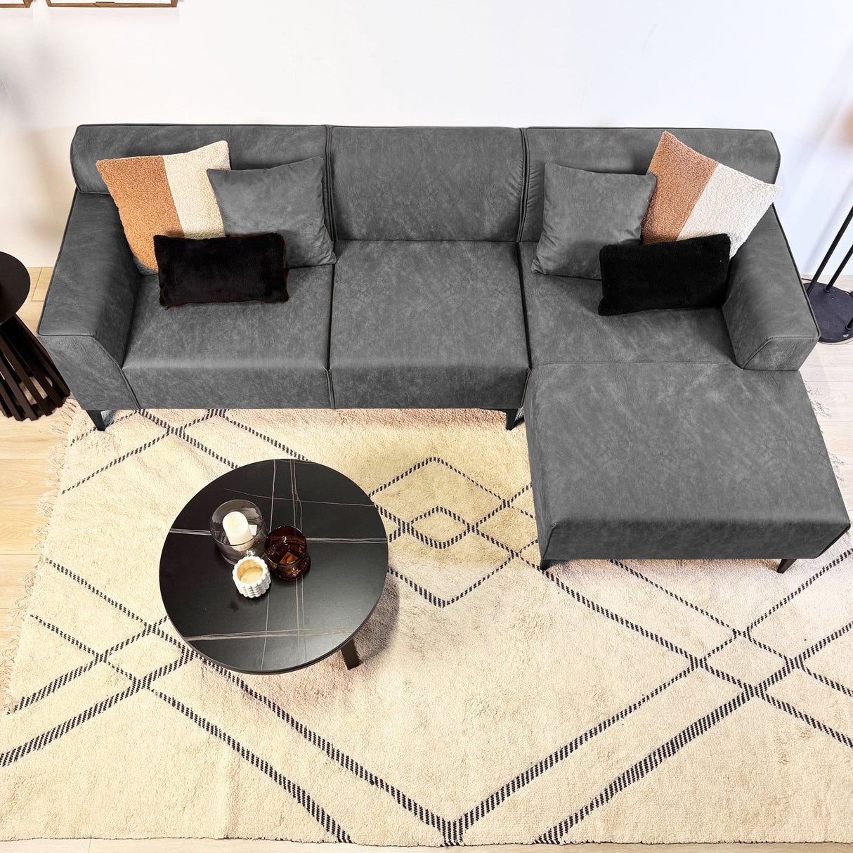 Hoekbank met compacte lounge antraciet microvezel Davidson - rechts