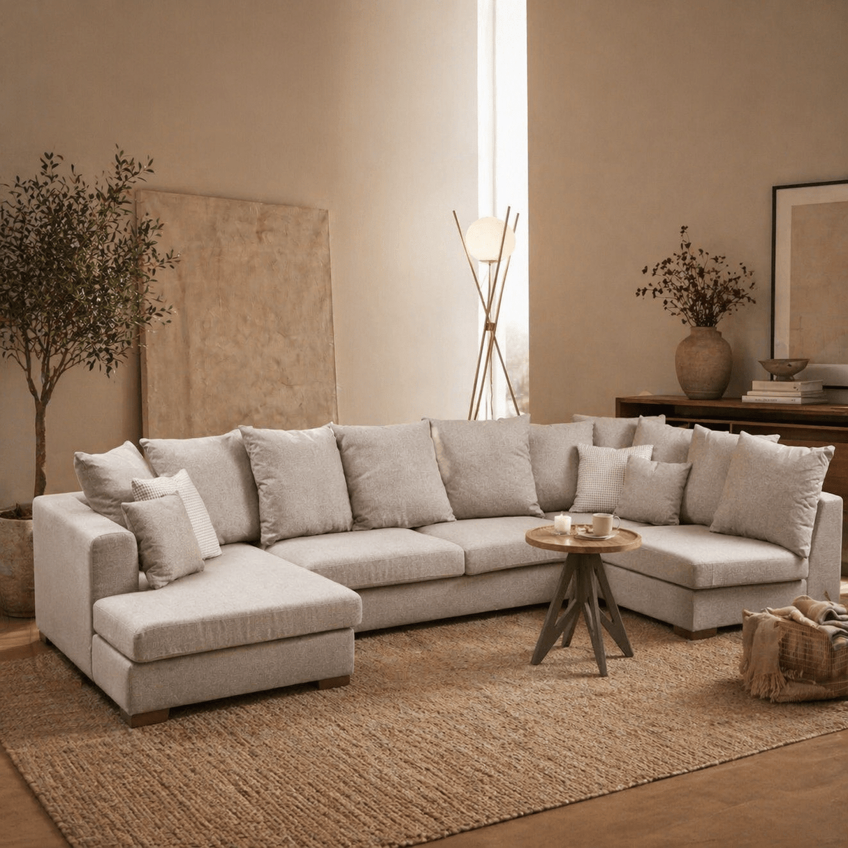 Hoekbank beige U-opstelling - polyester - 380 cm - Colorado