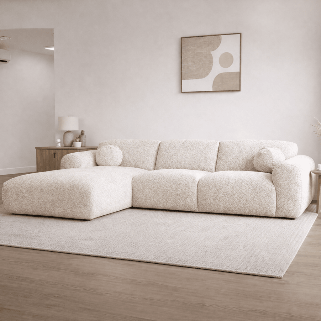 Hoekbank beige bouclé stof - 292x169 cm - Shane - links