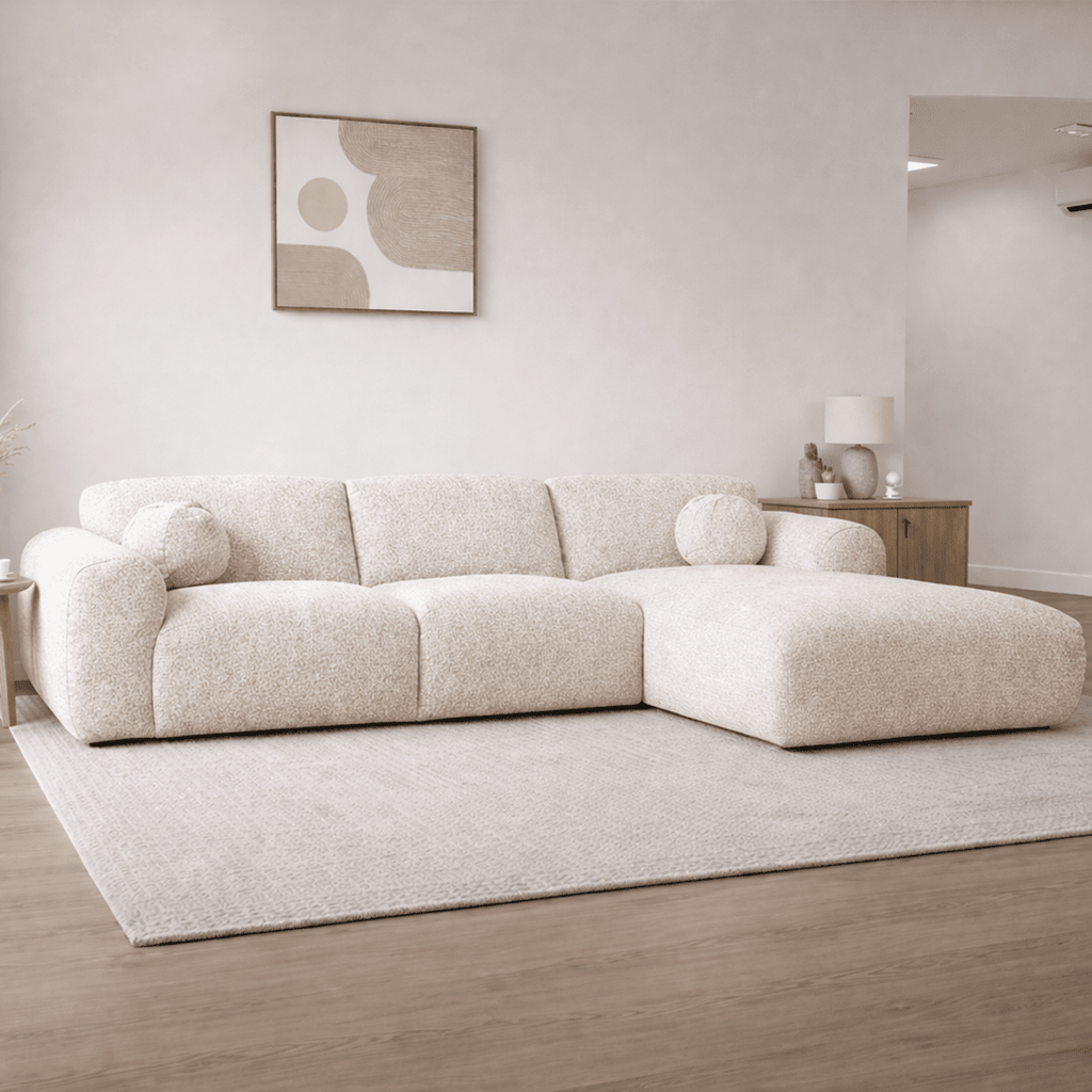 Hoekbank beige bouclé stof - 292x169 cm - Shane - rechts