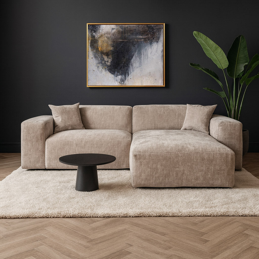 Hoekbank beige chenille Wayne 264 cm - hoek links en rechts monteerbaar