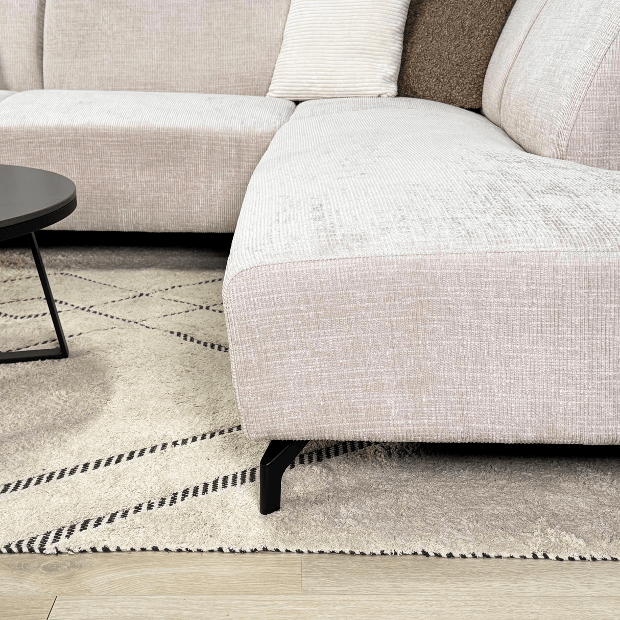 Hoekbank met chaise longue beige chenille stof Manon - rechts