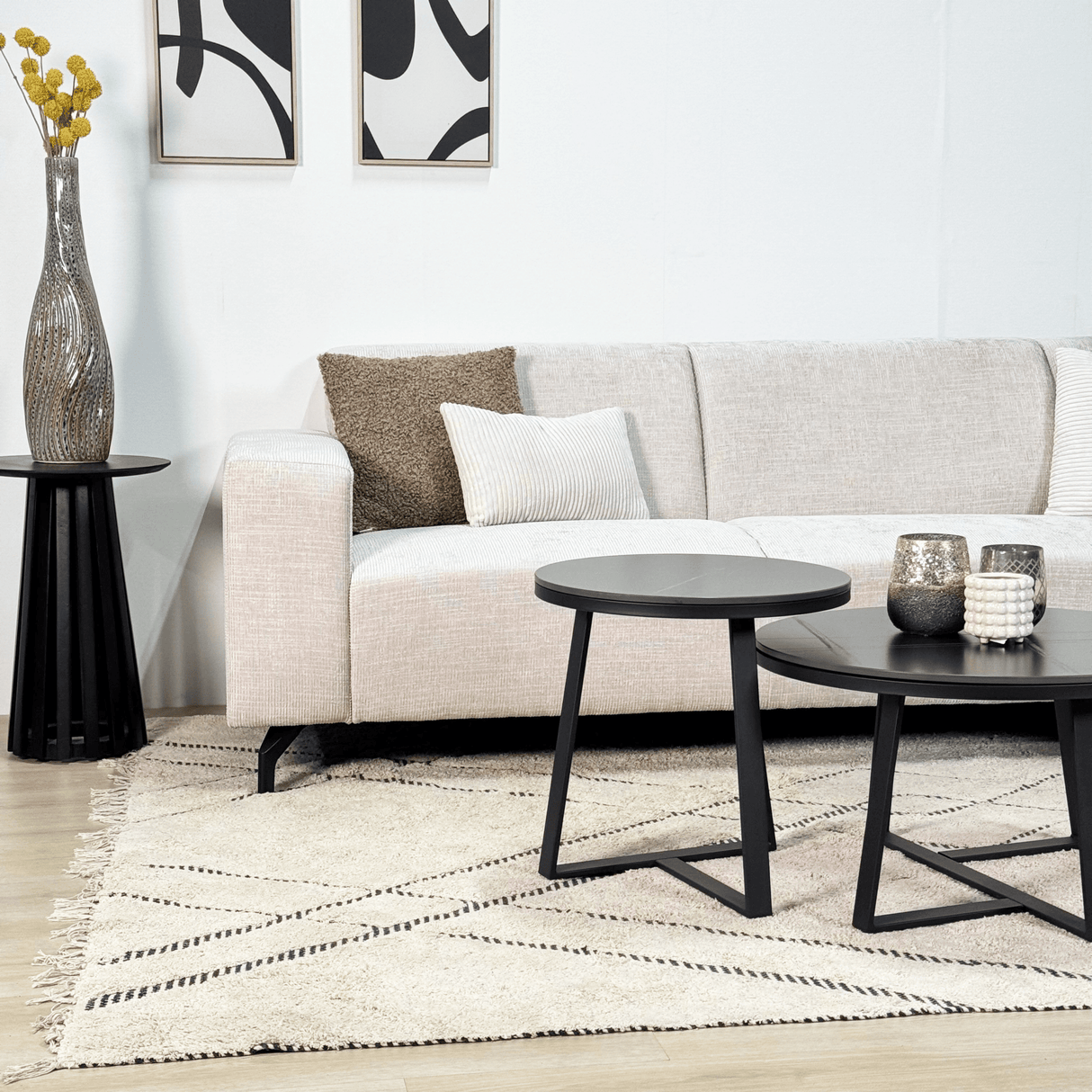 Hoekbank met chaise longue beige chenille stof Manon - rechts