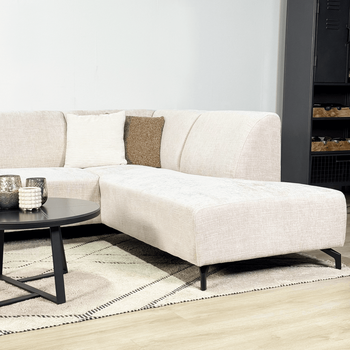 Hoekbank met chaise longue beige chenille stof Manon - rechts