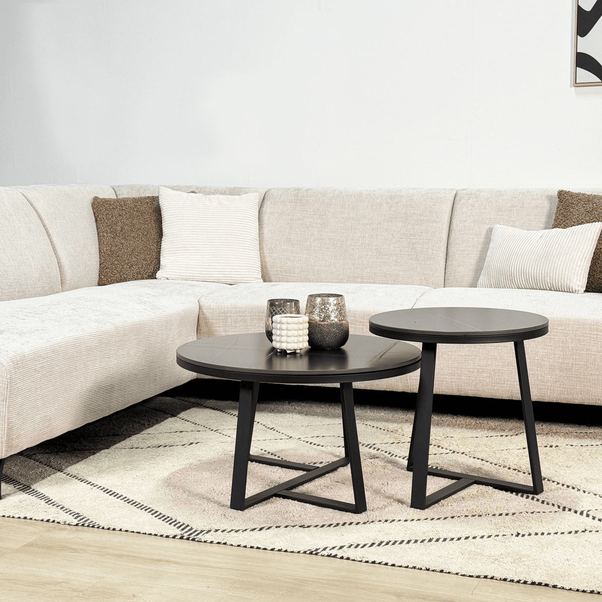 Hoekbank met chaise longue beige chenille stof Manon - links