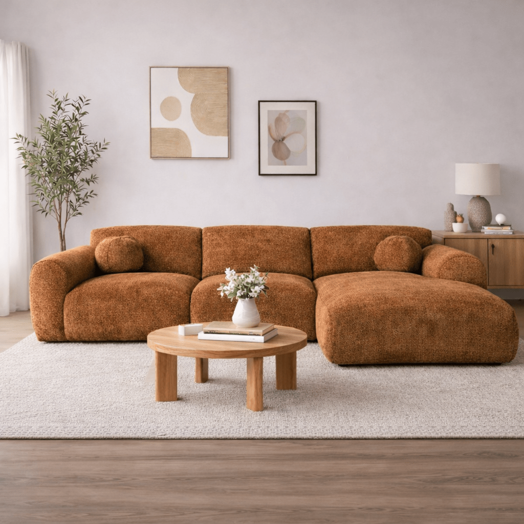 Hoekbank koper chenille stof - 292x169 cm - Shane - rechts