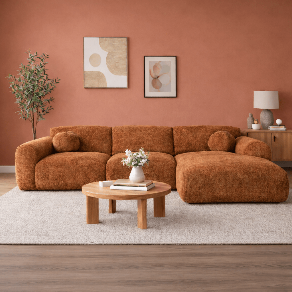 Hoekbank koper chenille stof - 292x169 cm - Shane - rechts