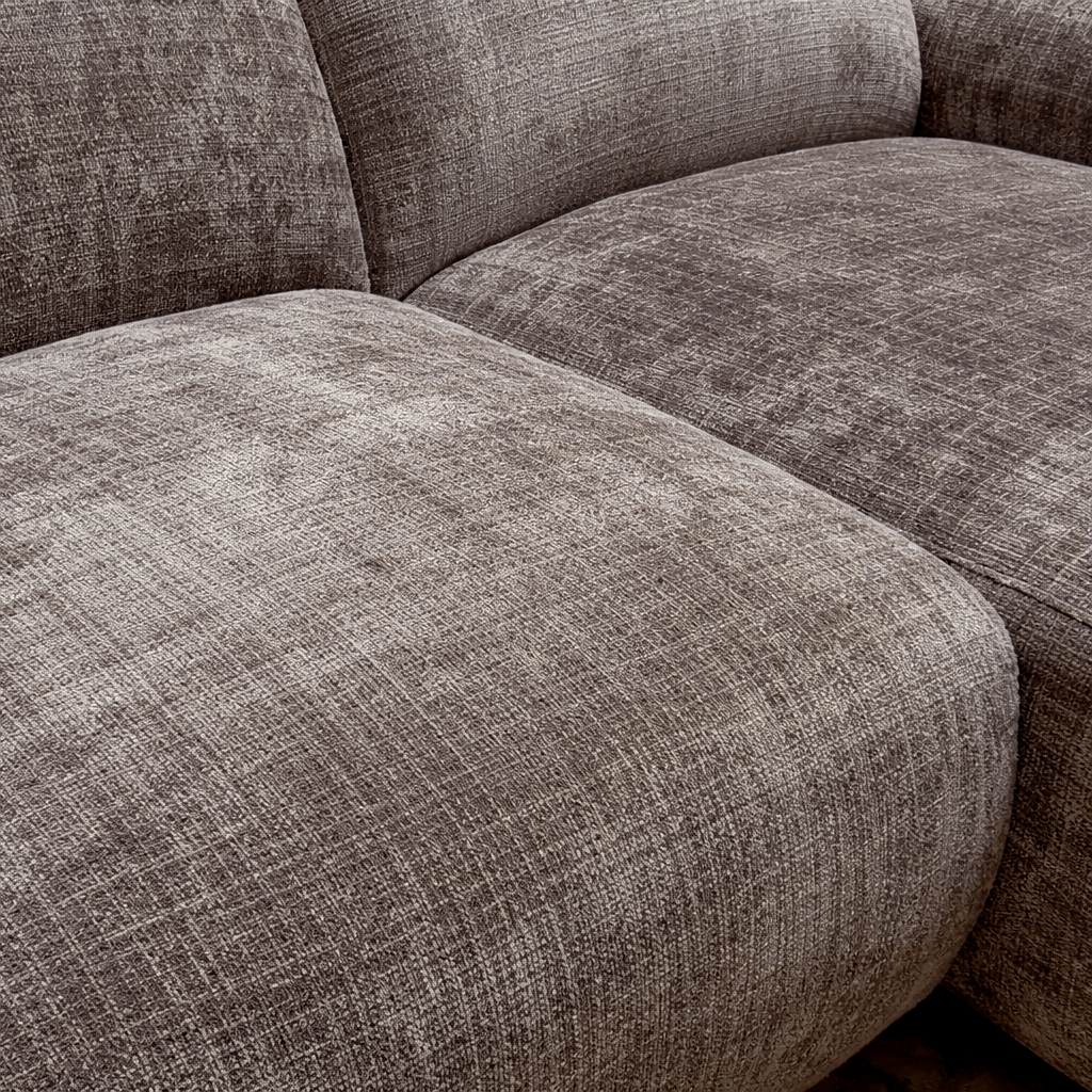 Hoekbank met lounge taupe chenille stof Shane - rechts