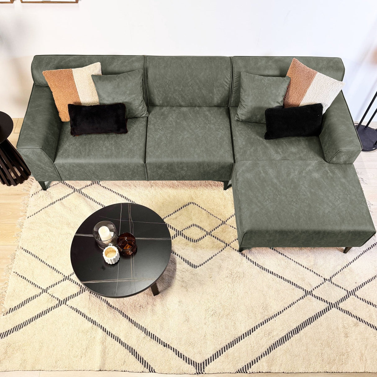 Hoekbank met compacte lounge groen microvezel Davidson - rechts